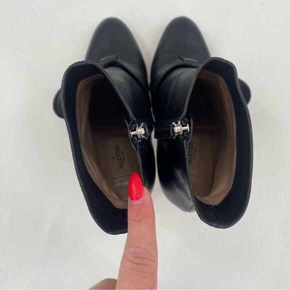 VALENTINO GARAVANI Black Leather Stiletto Ankle Booties Heels - Picture 12 of 14